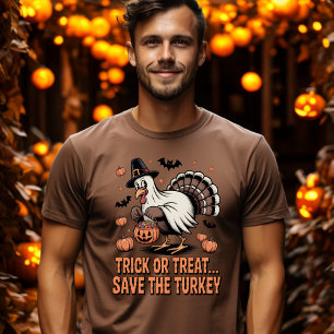 Trick or Treat Save the Turkey Funny Halloween  T-Shirt