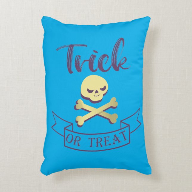 Trick or treat skull crossbones Halloween ribbon Accent Pillow (Front(Vertical))