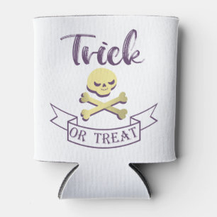 Trick or treat skull crossbones Halloween ribbon Can Cooler