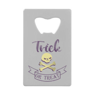 Trick or treat skull crossbones Halloween ribbon Credit Card Bottle Opener
