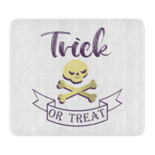 Trick or treat skull crossbones Halloween ribbon Cutting Board