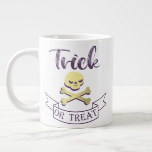 Trick or treat skull crossbones Halloween ribbon  Large Coffee Mug