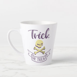 Trick or treat skull crossbones Halloween ribbon  Latte Mug