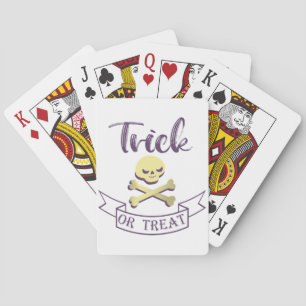 Trick or treat skull crossbones Halloween ribbon Playing Cards