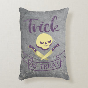 Trick or treat skull crossbones Halloween ribbon T Accent Pillow