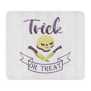 Trick or treat skull crossbones Halloween ribbon T Cutting Board