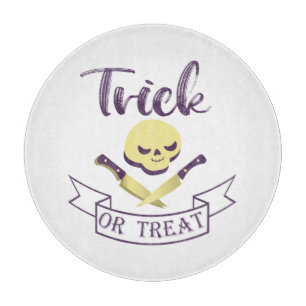 Trick or treat skull crossbones Halloween ribbon T Cutting Board