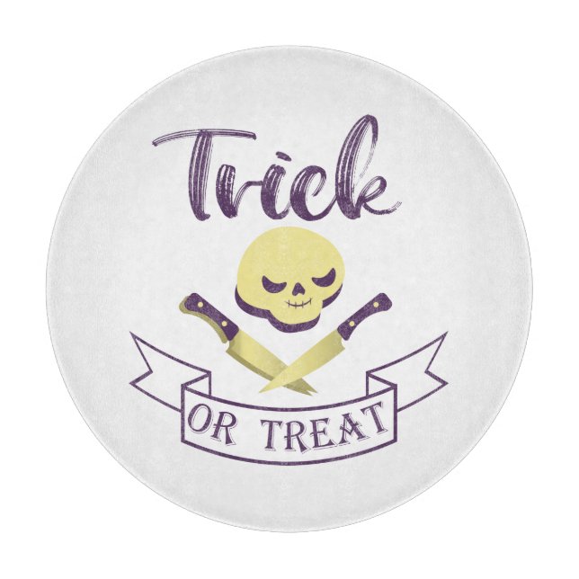 Trick or treat skull crossbones Halloween ribbon T Cutting Board (Front)