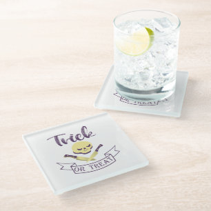 Trick or treat skull crossbones Halloween ribbon T Glass Coaster
