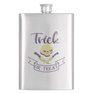 Trick or treat skull crossbones Halloween ribbon T Hip Flask