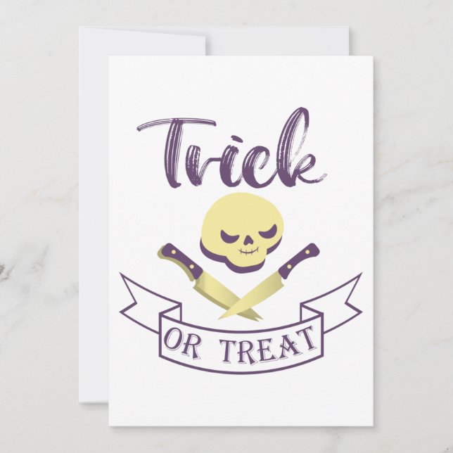 Trick or treat skull crossbones Halloween ribbon T Invitation (Front)