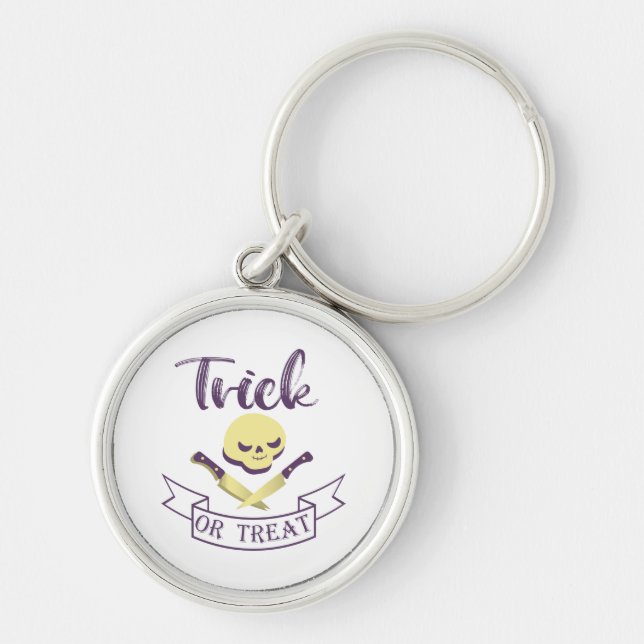 Trick or treat skull crossbones Halloween ribbon T Keychain (Front)