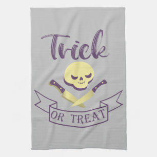 Trick or treat skull crossbones Halloween ribbon T Kitchen Towel