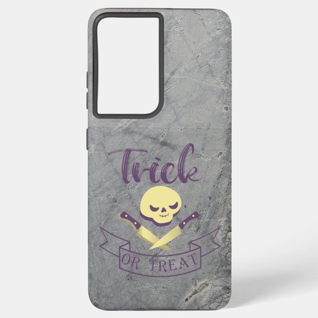 Trick or treat skull crossbones Halloween ribbon T Samsung Galaxy S21 Ultra Case (Back)