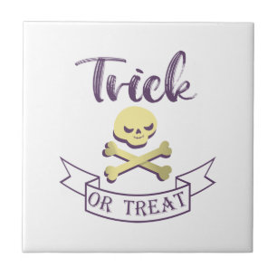 Trick or treat skull crossbones Halloween ribbon Tile