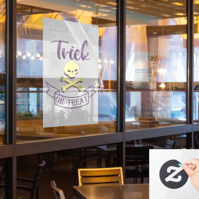 Trick or treat skull crossbones Halloween ribbon Window Cling (Restaurant Window)