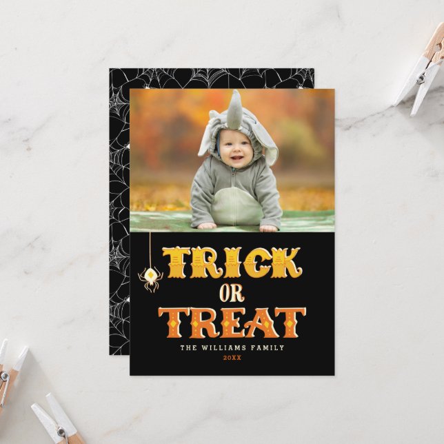 Trick or Treat Spider Halloween Photo Cards (Front/Back In Situ)