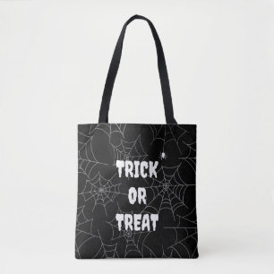 Trick or Treat Spiderweb Black Halloween Tote Bag