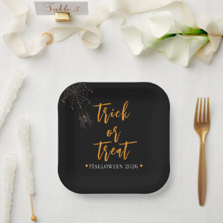 Trick or Treat Spiderweb Personalized Name - Paper Plate