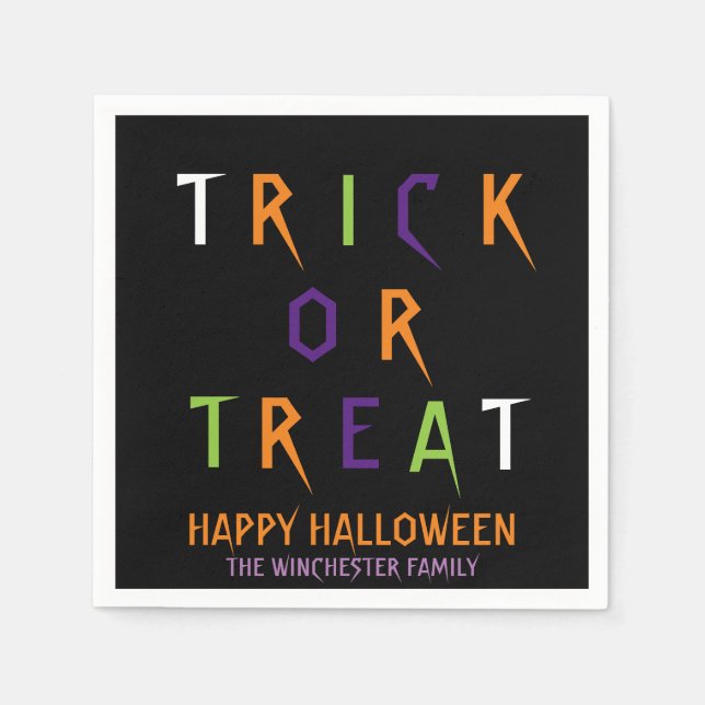 Trick or treat spooky custom text Halloween Napkin (Front)
