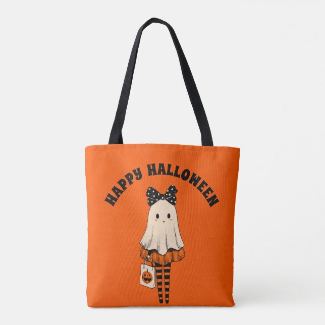 Trick or Treat Spooky Cute Ghost Happy Halloween  Tote Bag (Back)