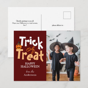 Trick or Treat Spooky Halloween Family Photo Holiday Postcard