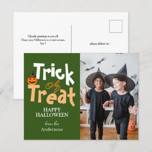 Trick or Treat   Spooky Halloween Family Photo  Holiday Postcard