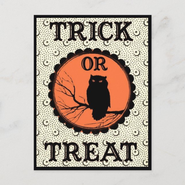 Trick or Treat Spooky Halloween Owl Postcard (Front)
