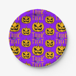 Trick or Treat Spooky Pumpkin Halloween Party Paper Plate