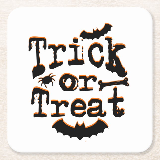 trick or treat square paper coaster (Front)