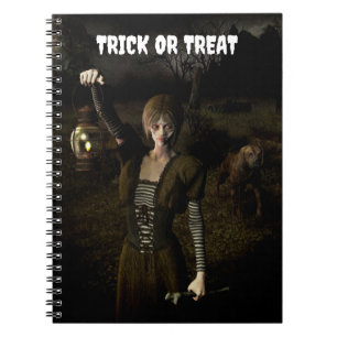Trick or Treat. Thin female carrying lamp Notebook