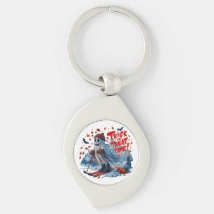 Trick or Treat Time: Ghost Skiing Fun Design Keychain