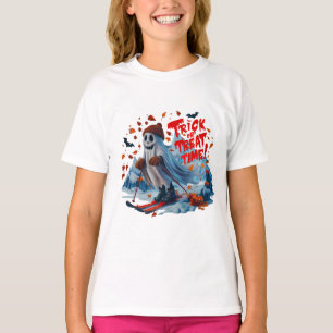 Trick or Treat Time: Ghost Skiing Fun Design  T-Shirt