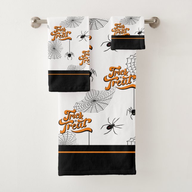 Trick or Treat Typography w/Spiders Pattern ID680 Bath Towel Set (Insitu)