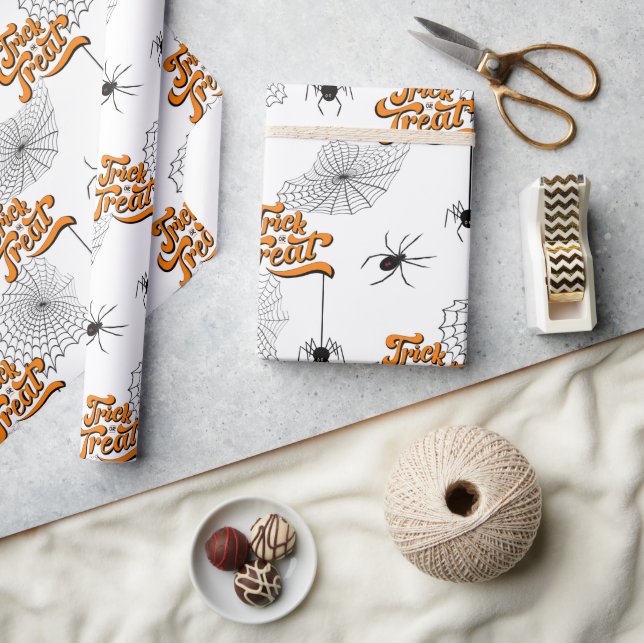 Trick or Treat Typography w/Spiders Pattern ID680 Wrapping Paper (Crafts)