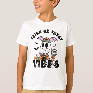 Trick or Treat Vibes Cute Retro Ghost Kids T-Shirt