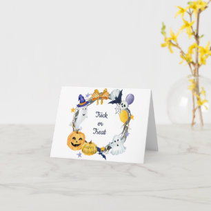 Trick or Treat Watercolor Pumpkin & Ghosts Wreath Card