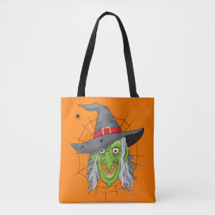 Trick or Treat Witch and Spiders Double-Sided Tote Bag