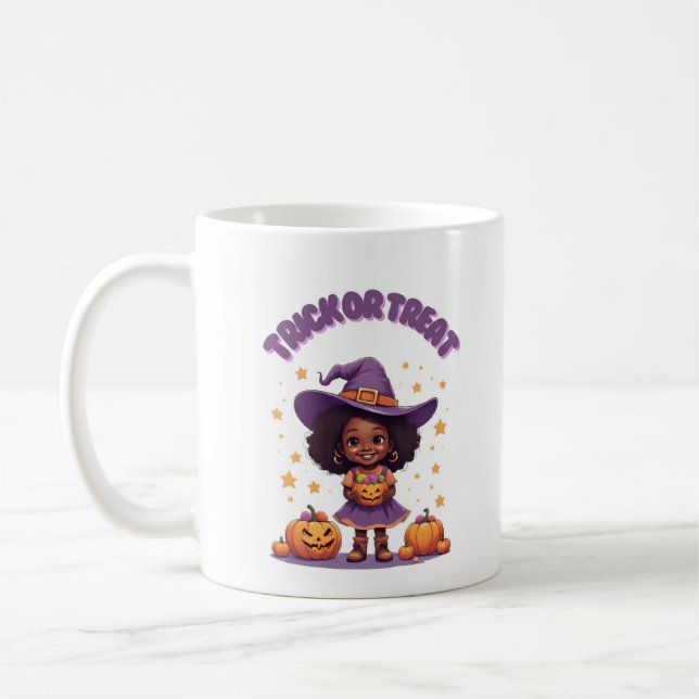 Trick or Treat Witch Girl Mug – Cute Pumpkin Hallo (Gauche)