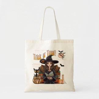 Trick or Treat Witch Halloween Coquette Tote Bag