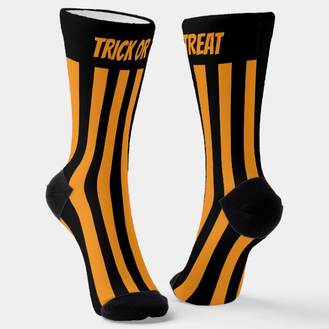 Trick or Treat Witch Orange Black Stripes Socks (Angled)