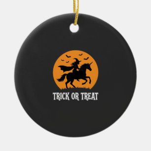 Trick or Treat Witch Unicorn Halloween Design_1 Ceramic Ornament
