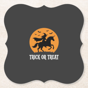 Trick or Treat Witch Unicorn Halloween Design_1 Paper Coaster