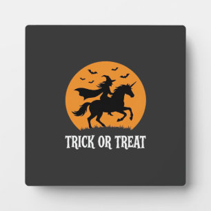 Trick or Treat Witch Unicorn Halloween Design_1 Plaque