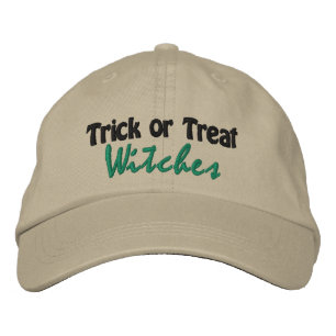 Trick or Treat Witches Funny Halloween Saying Embroidered Hat