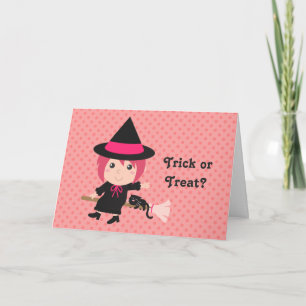 Trick or Treat with Happy Girl Witch for Halloween Card