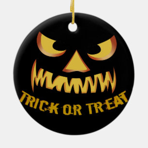 Trick or Treat with Pumpkin Face Ceramic Ornament