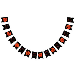 Trick or Treat with Witch & Bats on Orange Moon Bunting Flags