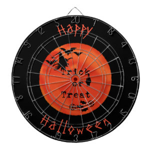 Trick or Treat with Witch & Bats on Orange Moon Dartboard