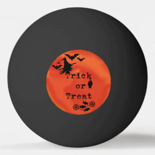Trick or Treat with Witch & Bats on Orange Moon Ping Pong Ball